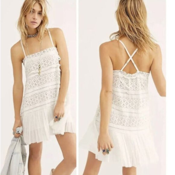 Free People Dresses & Skirts - Free People Shailee Lace Slip Mini Dress Ivory White